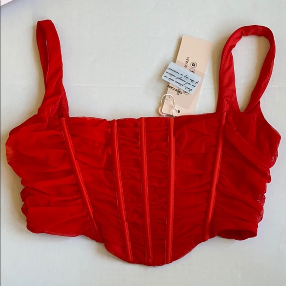 Oh Polly Wild Card Ruched Mesh Corset Crop Top - Picture 10 of 12